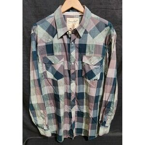 Coastal Men's Pearl Snap Shirt XXL Green Gray‎ Plaid Western Long Sleeve Rodeo